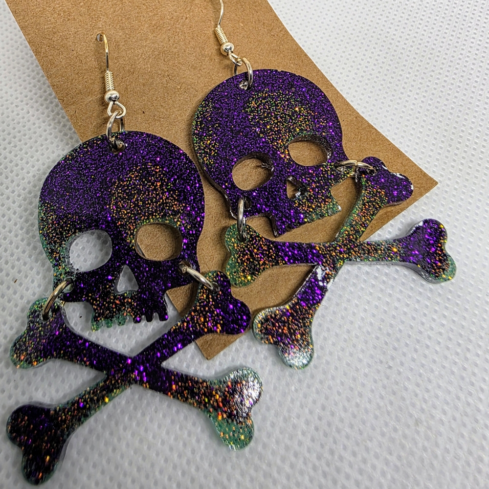 Glitter Skull and Crossbones Earrings